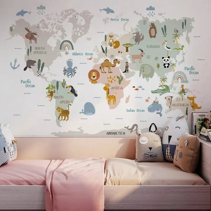 1pc Animal Map Wall Sticker, Home Decoration Wall Sticker, Cute Children\'s Room Decoration Supplies