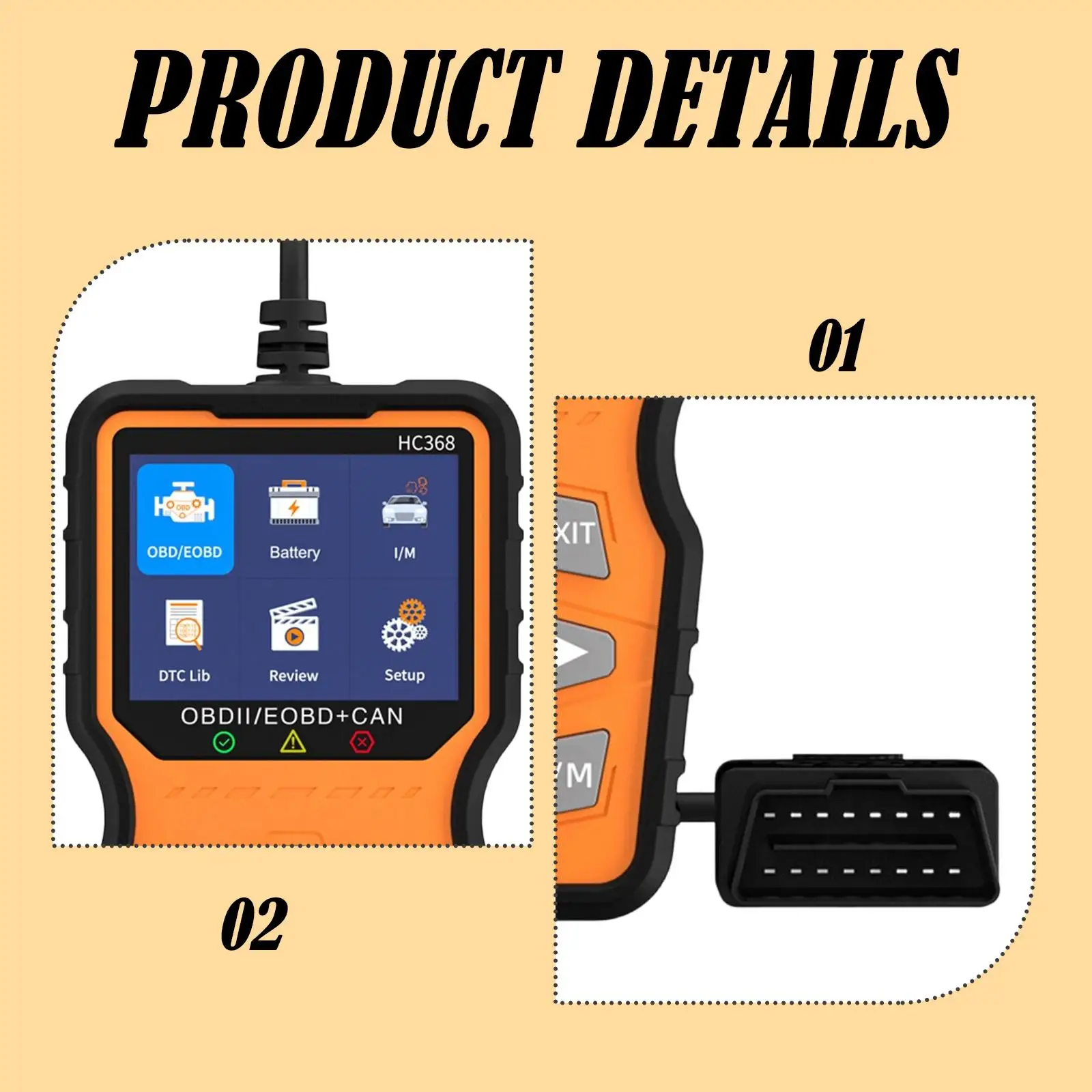 

OBD2 Scanner Car Diagnostic Device Multilingual Engine Analyzer Professional Automotive Tool for All Vehicles