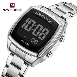 New NAVIFORCE Female Electronic Watches LCD Digital Display Luminous Wristwatch for Women 3ATM Waterproof Steel Band Women Clock