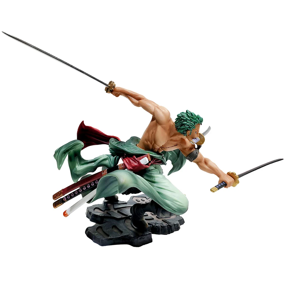One Piece Figure Action Figure 21cm Three-Knife Fighting Skill Roronoa Zoro Anime Model Decorations PVC Toy Gift Desk Ornament