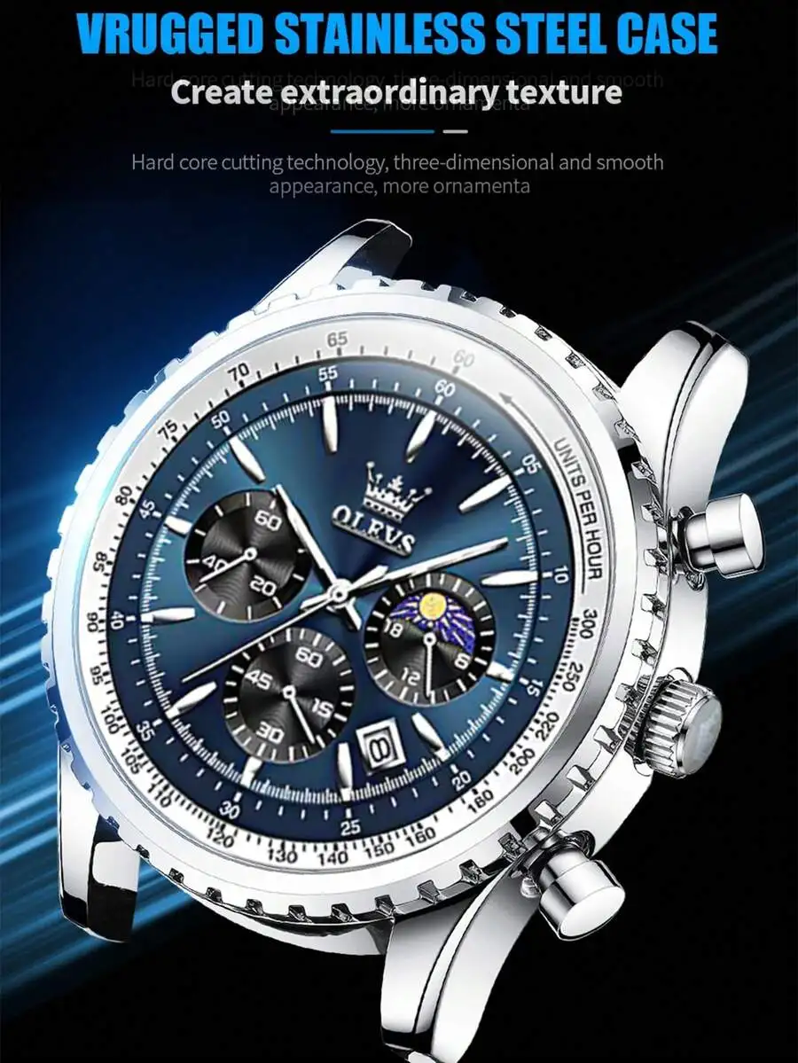 OLEVS. 1pc Men's Business Stainless Steel Date Quartz Watch, Casual Waterproof Luminous Wristwatch, Suitable For Daily