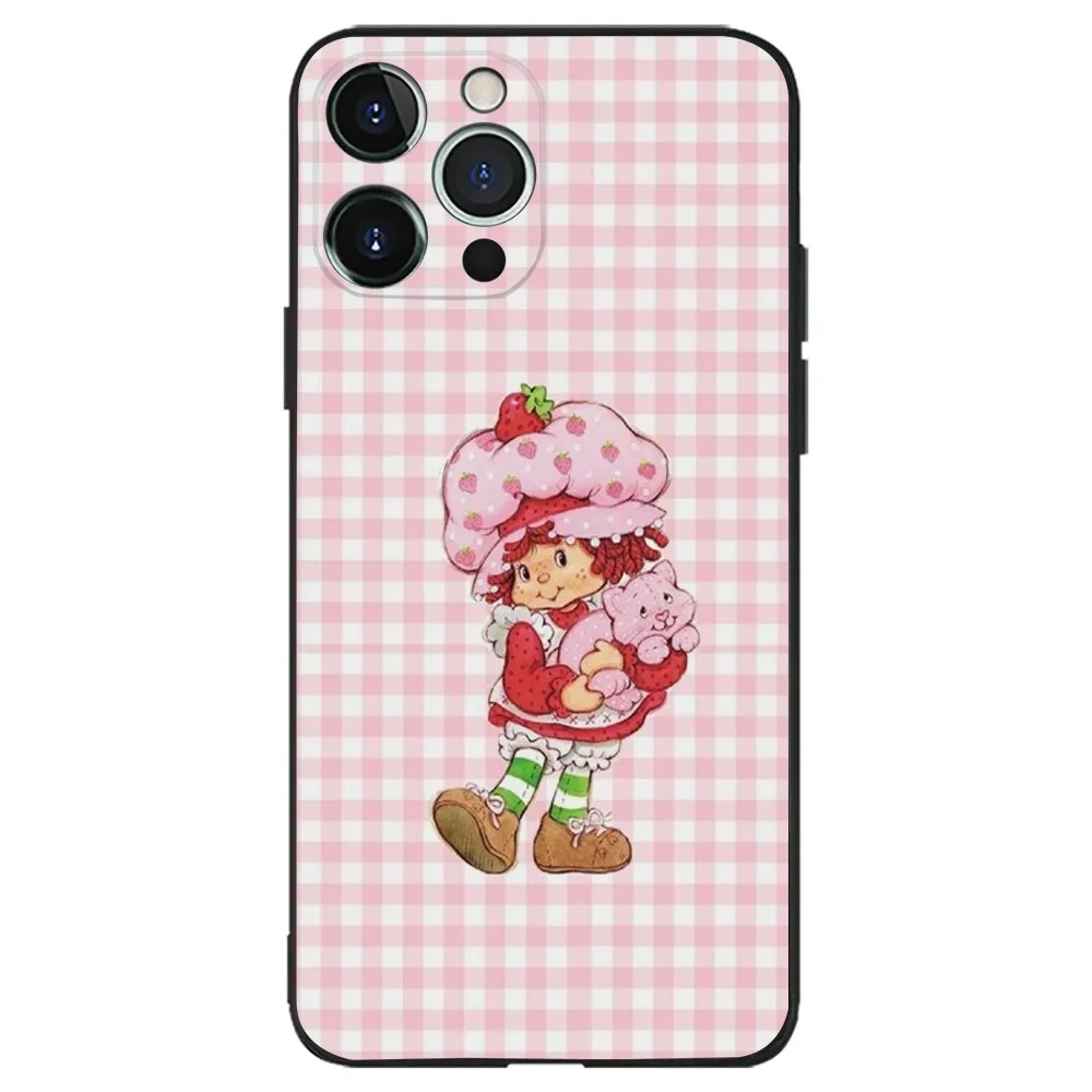 S-Shortcake S-Strawberry Phone Case For iPhone 16,15,14,13,12,11,Plus,Pro Max,XS,X,XR,SE,Mini,8,7 Soft Silicone Black Cover