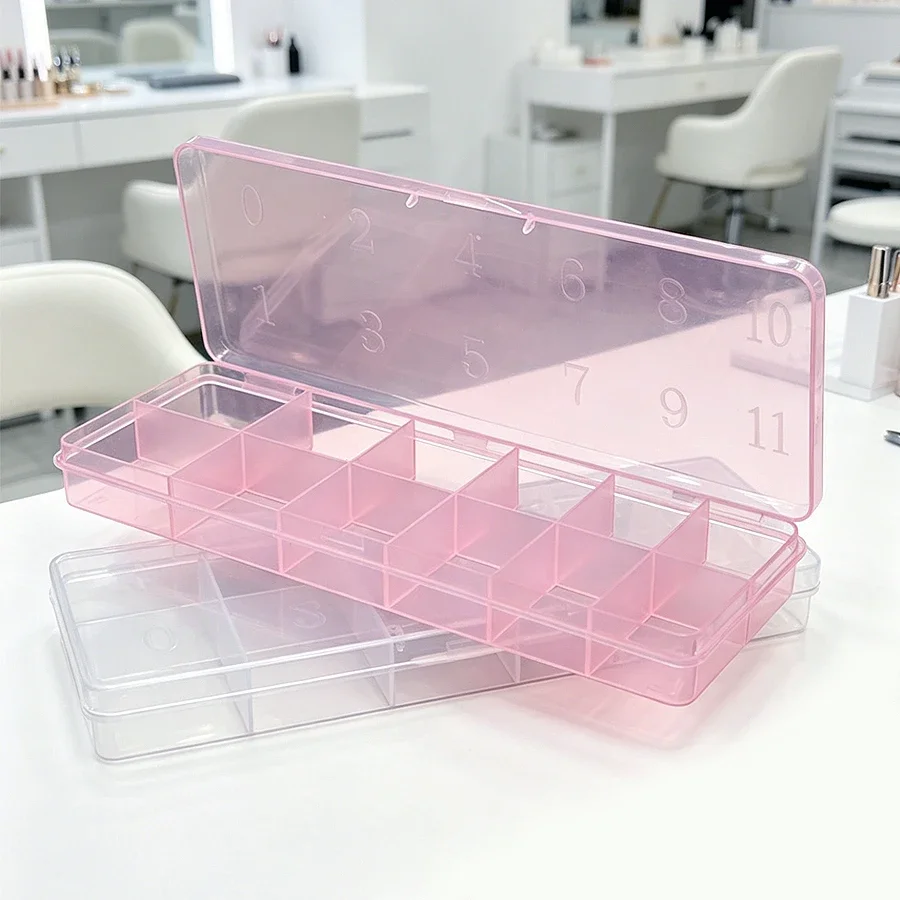 12 Grid Nail Tip Storage Box, False Tips Case with Printed Marking, Jewelry Rhinestone Bead Organizer Container