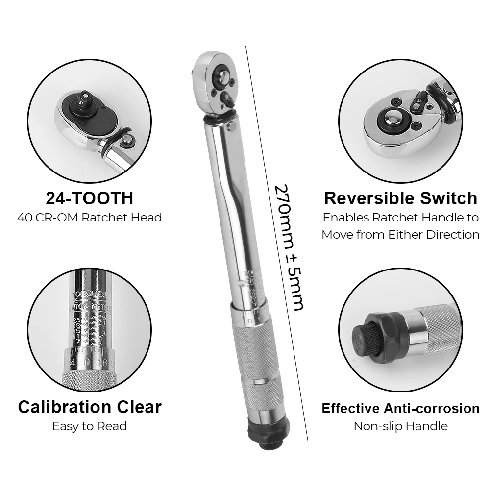 1/4\'\' Drive For Car Bicycle Motorbike Use 5-25N.m Micrometer Adjustable Torque Wrench Professional Spanner Hand Tool