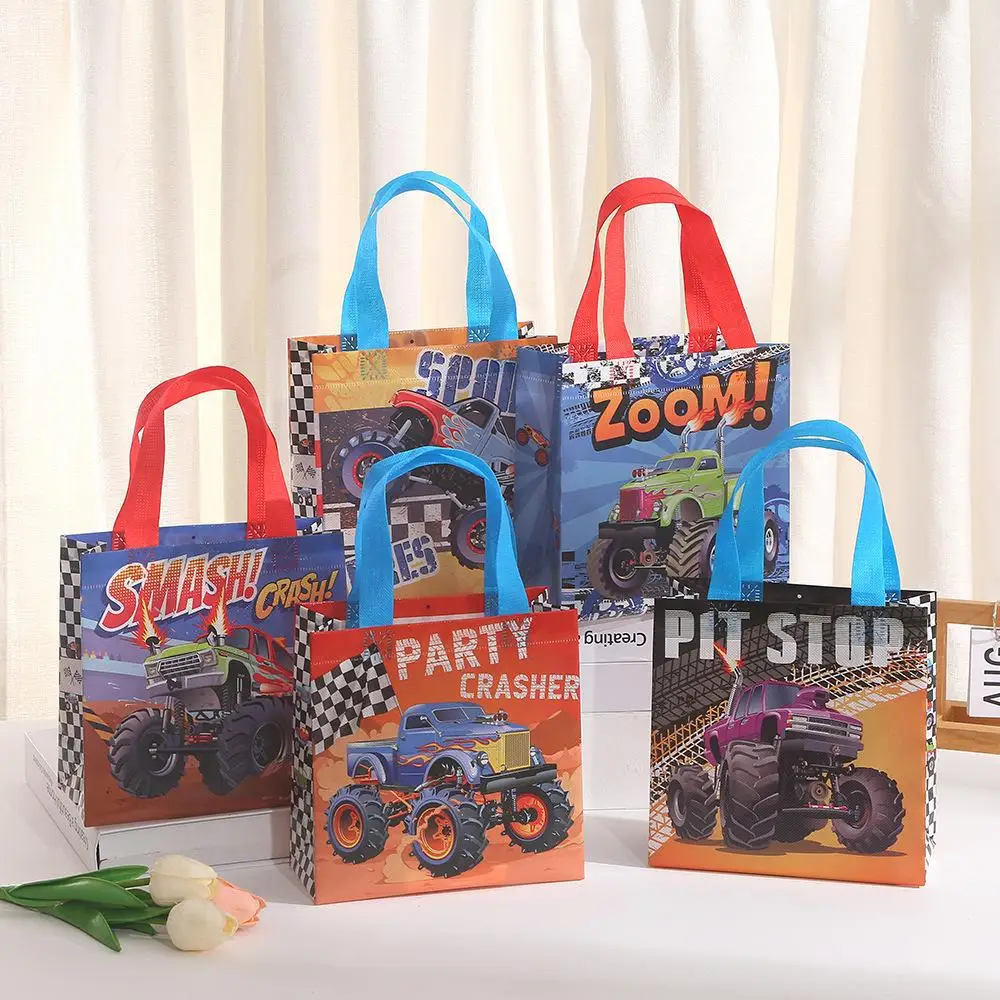 15Pcs Monster Truck Non-Woven Bags Racing Gift Tote Bag Treat Bags with Handles Boy Monster Truck Themed Birthday Party Supplies