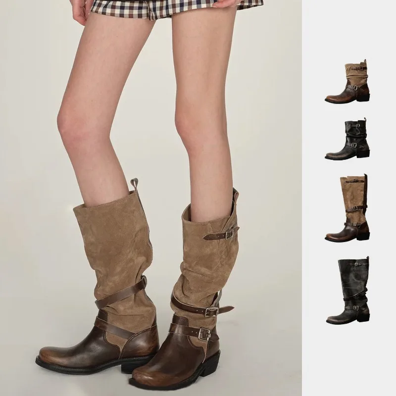 New Women's Shoes Designer Belt Buckle Fashion Boots Autumn New Platform Knight Boots for Women Retro Ankle Boot Sapato Feminino