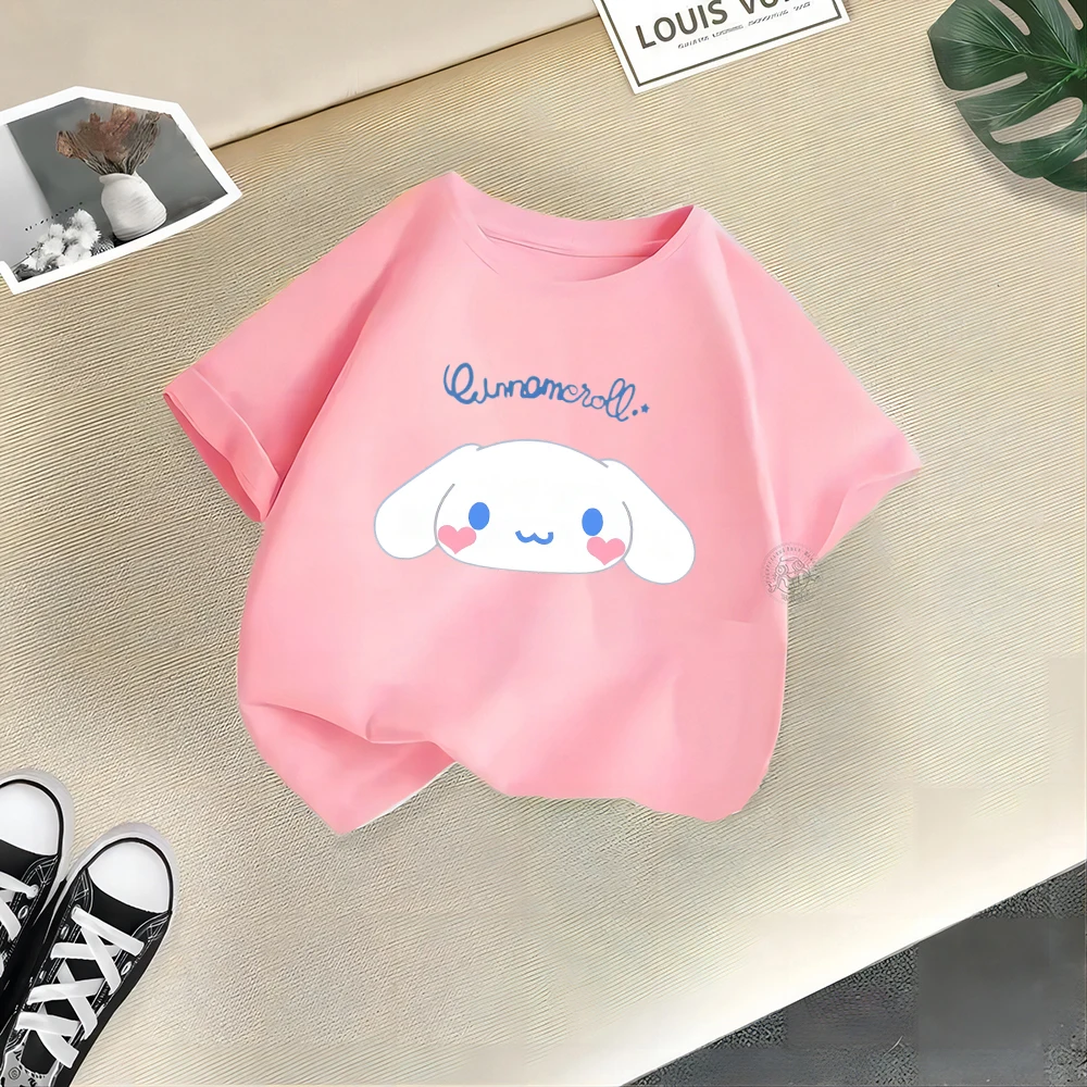 Sanrio Summer cotton playful girl T-shirt Big ear dog Creative printed street Y2K casual cotton top Outdoor sports breathable to