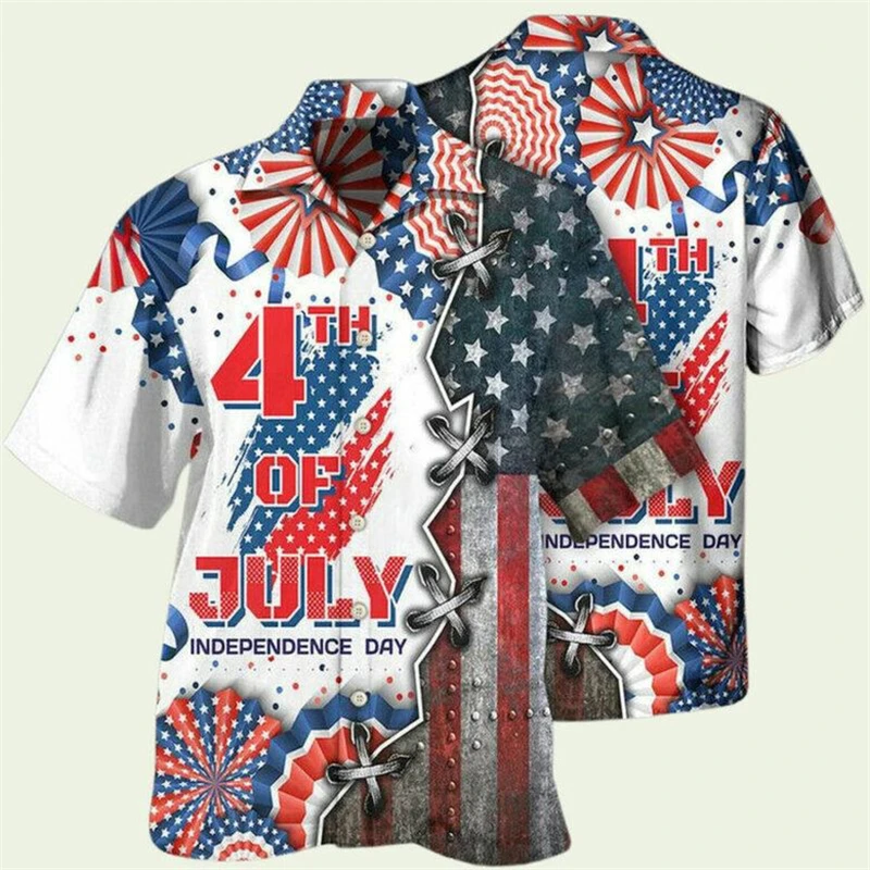 Мужские гавайские рубашки с 3D принтом американского флага в уличном стиле, праздничные летние пляжные гавайские блузки с рисунком Дня независимости Америки