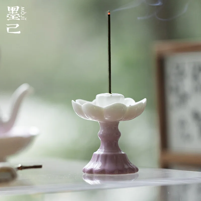 

Ceramic Lotus Incense Holder Incense Supplies Zen Incense Burner Tea Pet Ornament Gradient Purple Home Incense Holder