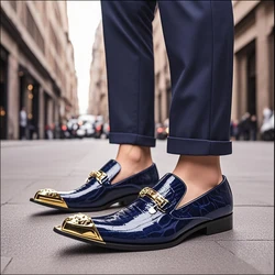 Spring and Autumn Crocodile lines Metal Shoes cap Man pointed end Commercial affairs Banquet Marry Formal wear Leather shoes