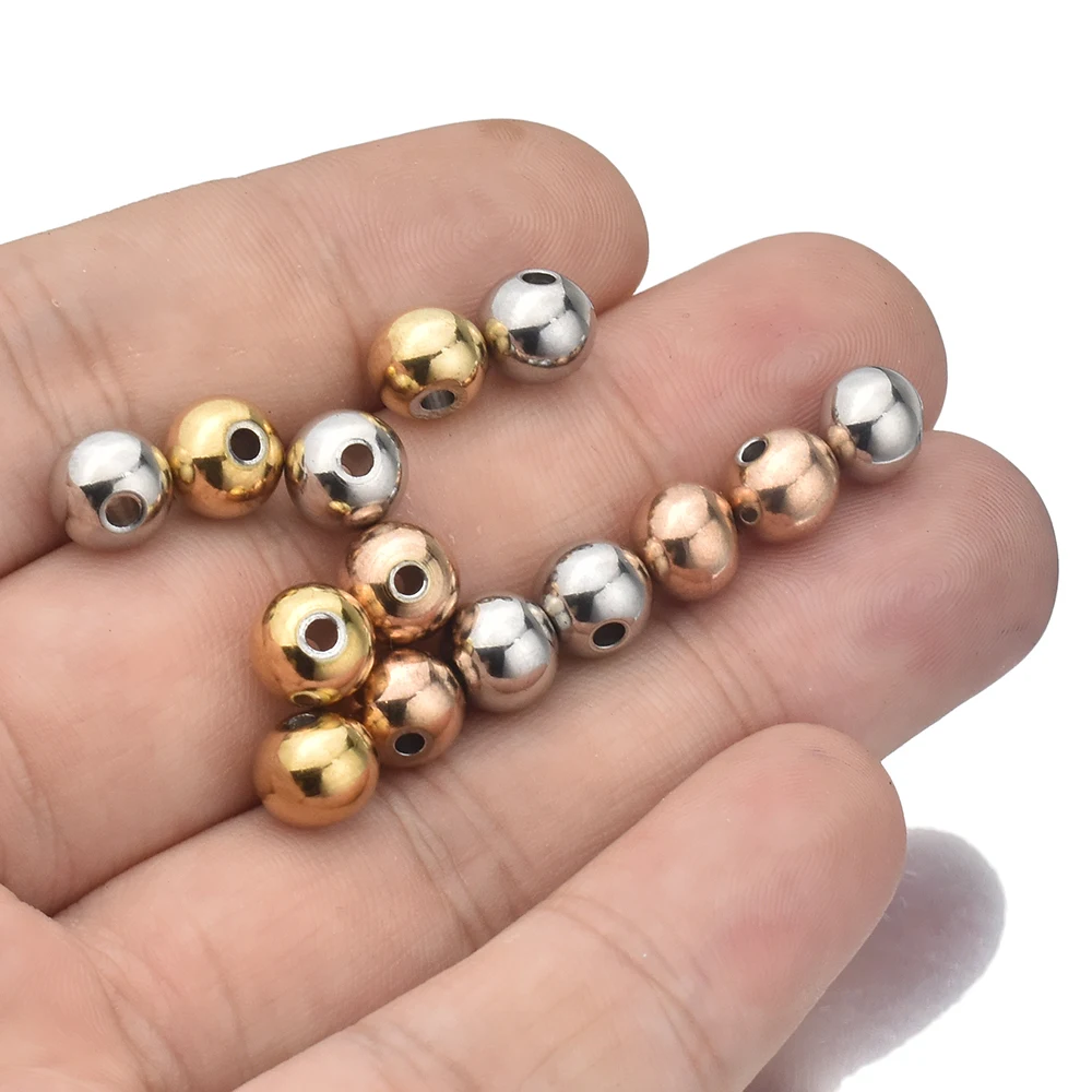 20-100pcs 4 6 8mm Stainless Steel Gun Black Gold Plated Round Ball Spacer Charm Beads for DIY Bracelets Jewelry Making Supplies