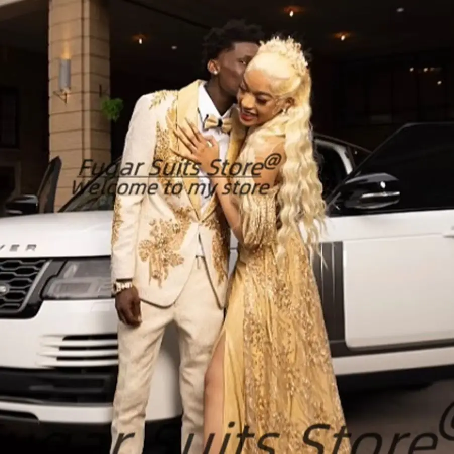 

High-end Beige Prom Men Suits Customized Slim Fit Shawl Laple Groom Wedding Tuxedos 2Pieces Sets Male Prom Blazers Costume Homme