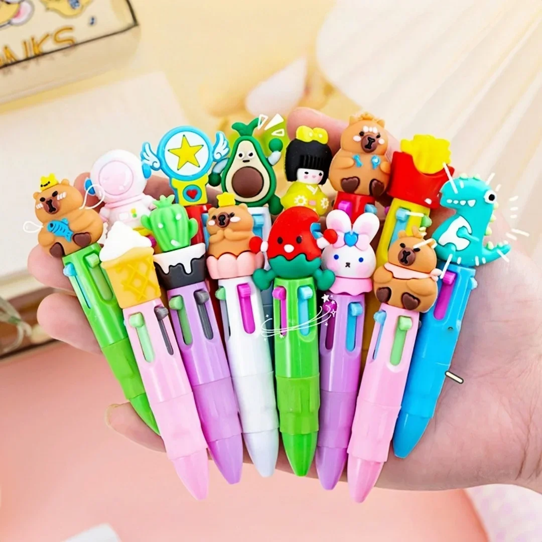 1/5/10/20/30Pcs Cartoon Mini 4-Color Ballpoint Pen, Creative Clickable Multicolor Pen for Notebook Writing