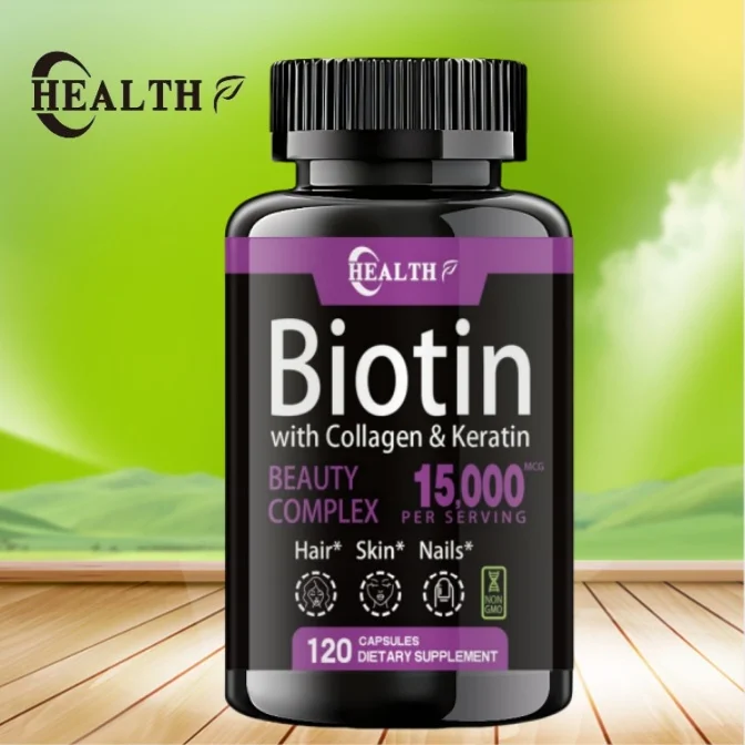 With Biotin + Collagen + Keratin Supplement - For Hair, Skin, Nail Health | Non-gmo, 120 Capsules