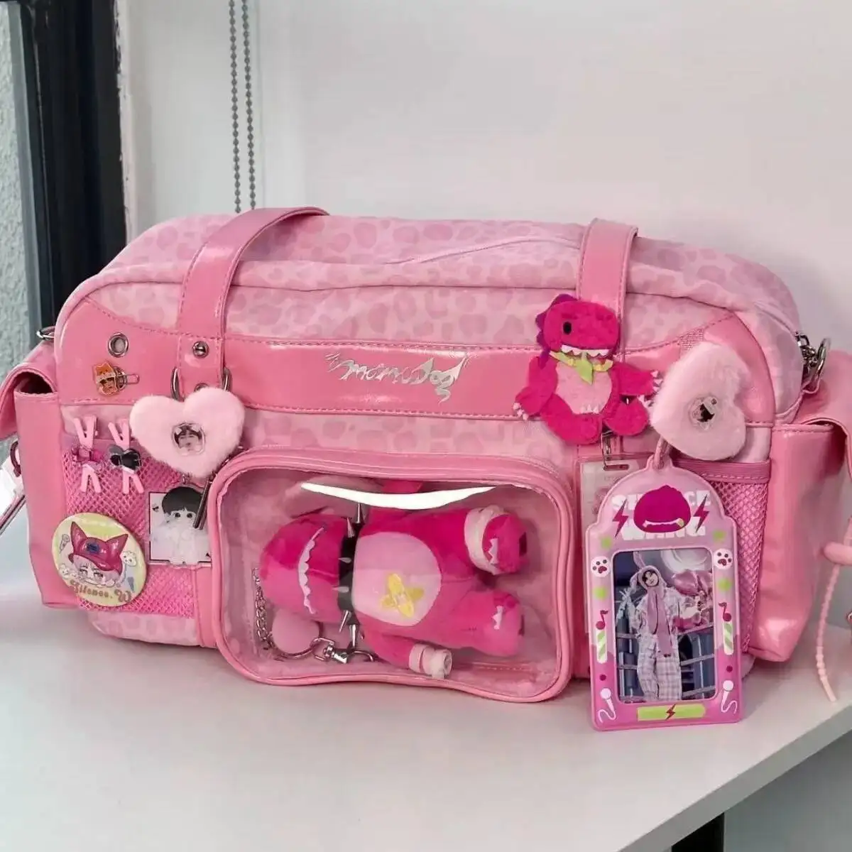 Neue Y2k Leopard Ita Umhängetasche Lolita Mädchen Transparente Einkaufstasche Damen Große Kapazität Umhängetasche Niedliche DIY Display Handtaschen – Detail 1
