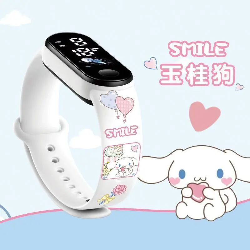 Cute Sanrio Kuromi Cinnamoroll Ins Cartoon Led Wristwatch Waterproof Student Stationary Children Electronic Watch Girl Gift