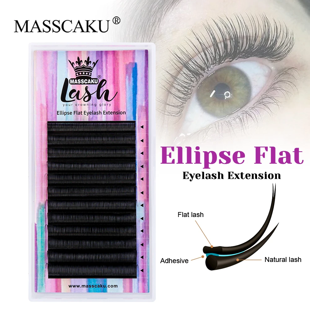 

MASSCAKU C D Curl Lightweight Two Pointeds Lashes 0.15/0.20/0.25mm Thickness Fast Grafting Ellipse Flat Eyelash for Beauty Salon