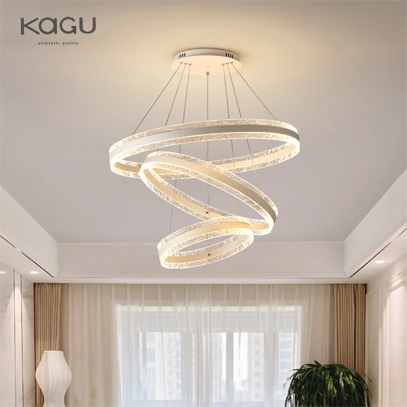 Black/White/Coffee Modern pendant lights for living room dining room Circle Rings acrylic aluminum body LED Kitchen Chandelier