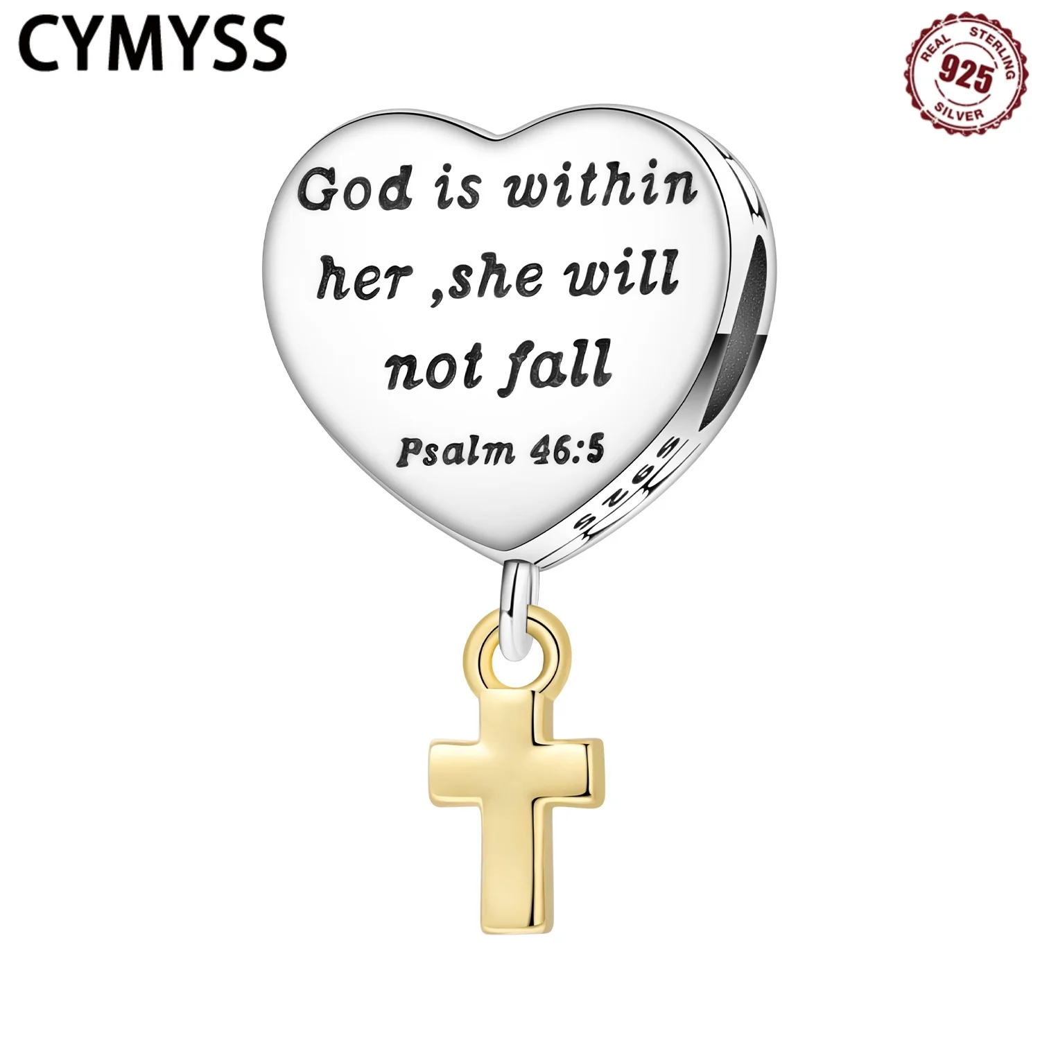 

CYMYSS 2025 New S925 Sterling Silver Zircon 18K Gold Plated Bible Cross Beaded Fine Jewellery Birthday Gift Women's DIY Charms