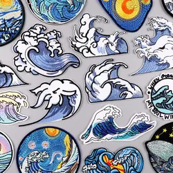 Sea Wave Embroidered Patches for Clothing Thermoadhesive Shark Patch on Clothes Fusible Iron on Appliques on Backpacks/Hats DIY