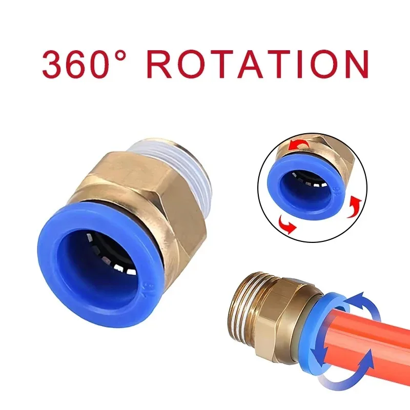 5PCS Pneumatic Fitting Connectors PC 4/6/8/10/12mm Thread 1/8 1/4 3/8 1/2 Air Hose Fittings Pipe Quick Connector Accessories