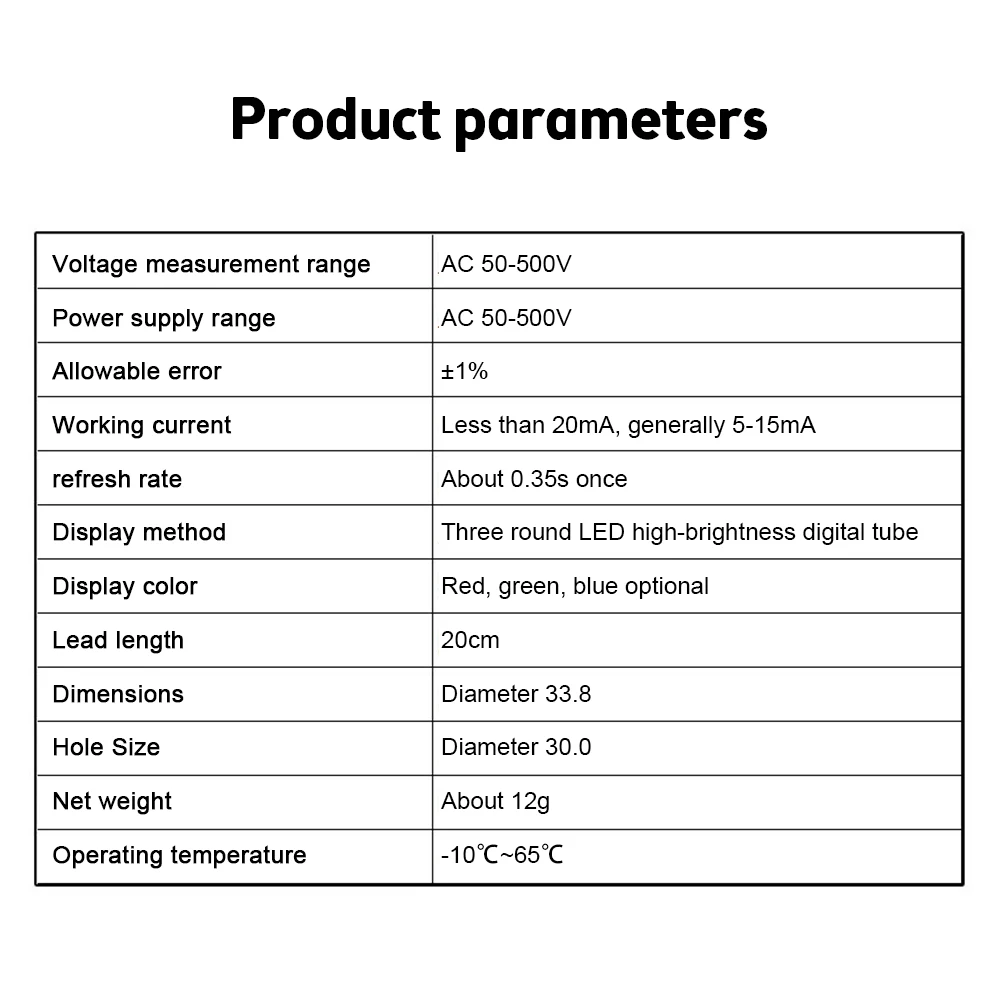 AC 30-500V DC 4-100V LED Digital Display Circular Voltmeter DC Digital Voltmeter Head Display Reverse Connection Protection