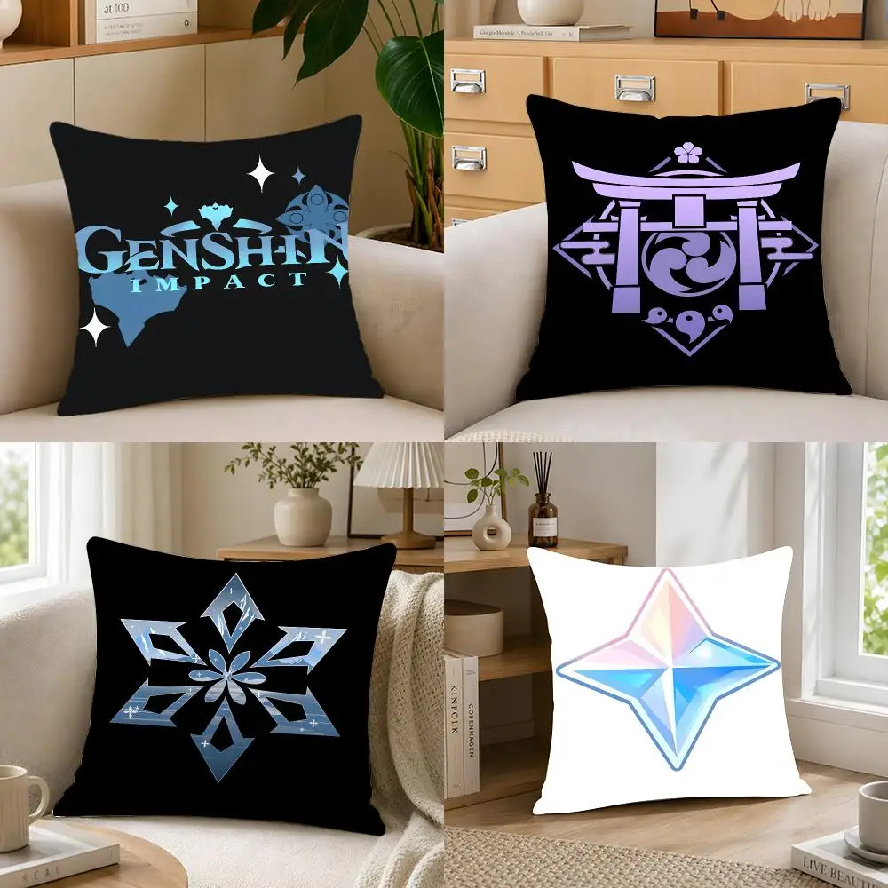 Game Anime Genshin Impact Cushion Cover Crystal velvet sofa Aesthetic room decor Car seat back cushion