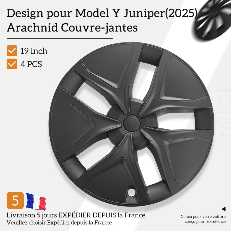 4PCS Enjoliveurs de Roue pour Tesla Model Y Juniper 2025 - 19 Pouces Style Arachnide - Bouchons de Moyeu Automobile - Accessoires Auto Jante Pleine