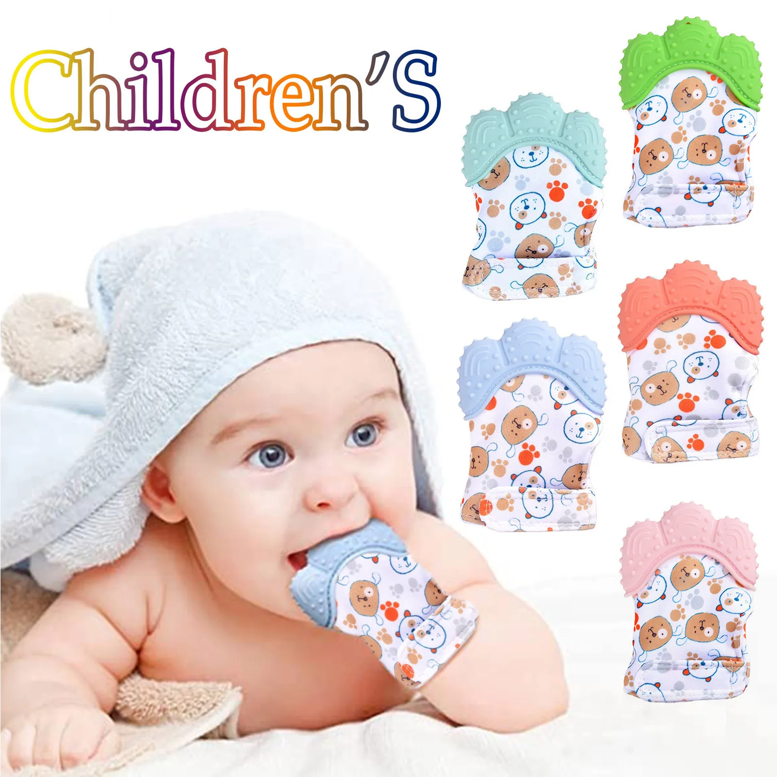 Baby Silicone Mitts Teething Mitten Cartoon Shaped Glove Soft Teether