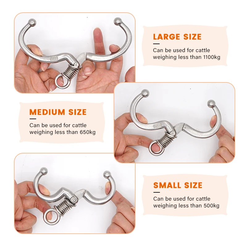 Stainless Steel Automatic Cow Spring Nose Pliers Cattle Nose Plier Nose Clamp Traction Cattle Rings Livestock Farm Animals Tools