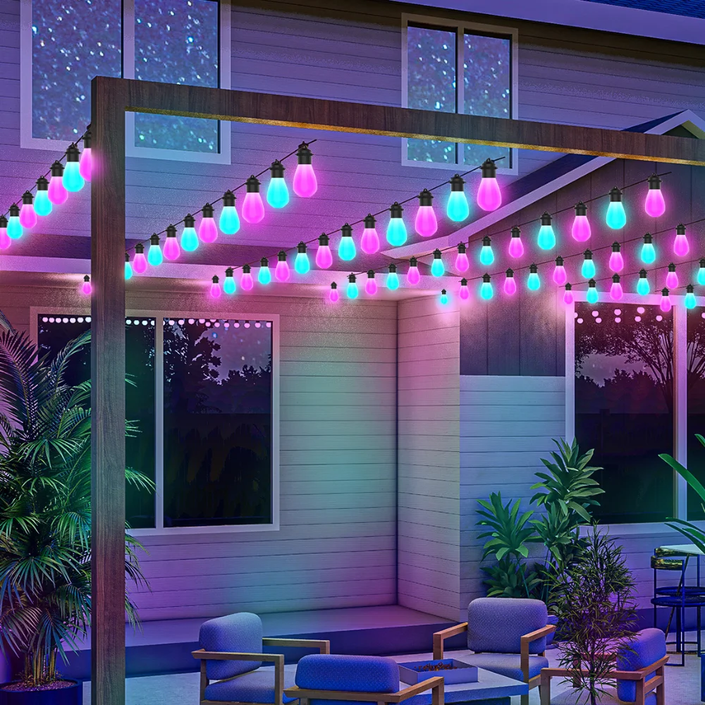 Imagem -06 - Luzes Led Cordas para Garden Party Decor Fairy Lâmpadas Festão Lâmpada Guirlanda Wi-fi Bluetooth Controle App Tuya Inteligente 20 Lâmpadas Natal 12m