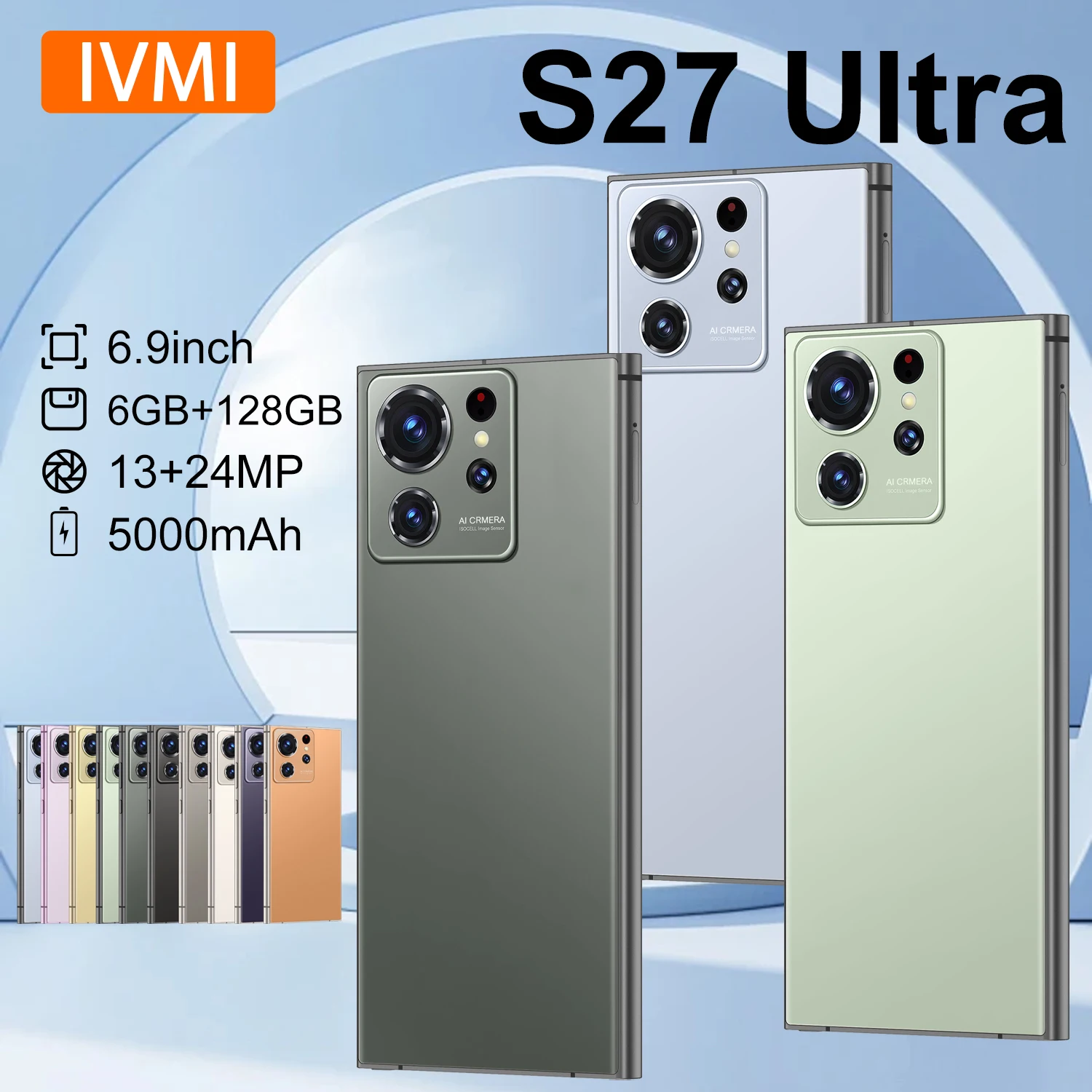 هاتف IVMI S27 Ultra الذكي، ذاكرة وصول عشوائي 6 جيجابايت، ذاكرة تخزين 128 جيجابايت، شاشة 6.9 بوصة، نظام أندرويد 12، شريحتي اتصال، خاصية التعرف على الوجه، متجر بلاي، شبكة الجيل الرابع، هواتف محمولة عالم