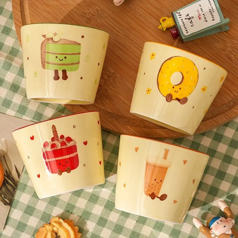 4Pcs Cute Cake Donut Ceramic Coffee Cup Office Mug Afternoon Tea Cups Household Drinkware Couple Gifts