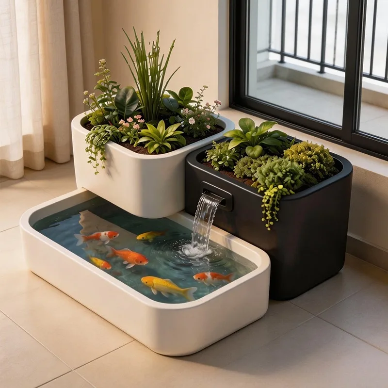 Aluminum alloy outdoor running water landscape balcony terrace fish tank flower box integrated ecological landscaping