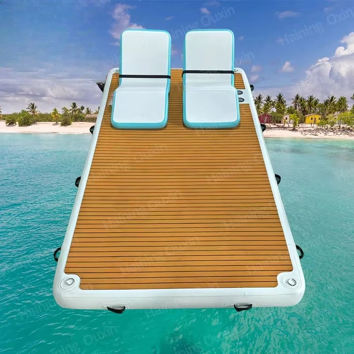 Custom Thickened Square UV Protection 2x4m Portable Floating Platform Water Inflatable Dock with Chair