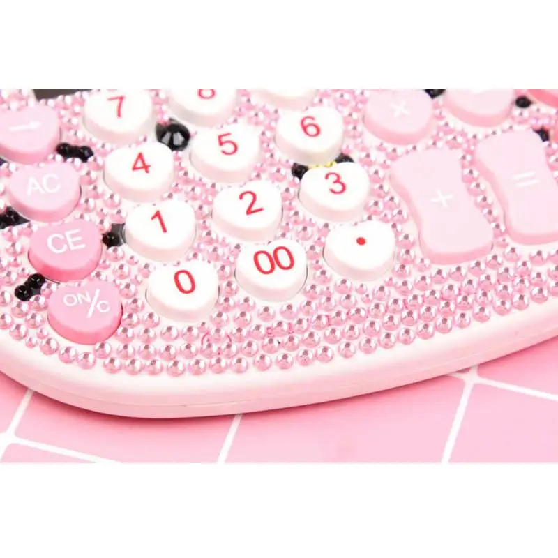 Sanrio Hello Kitty Calculator Crystal with Diamond Solar Energy Bow Tie Heart Button Diamond Durable Creativity Child Gift