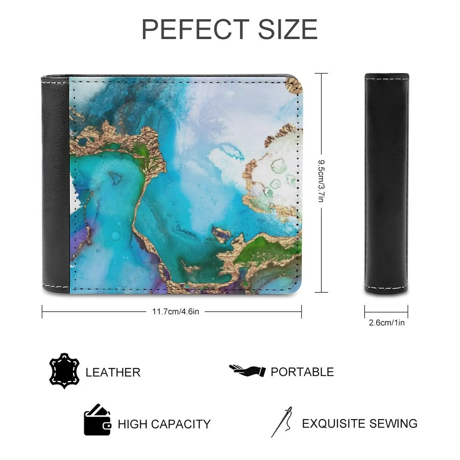 Cartera abstracta de mármol sintético con piedras preciosas de sirena y purpurina dorada para hombre, monederos, billeteras, nuevo diseño, precio en dólares, cuero superior para hombre