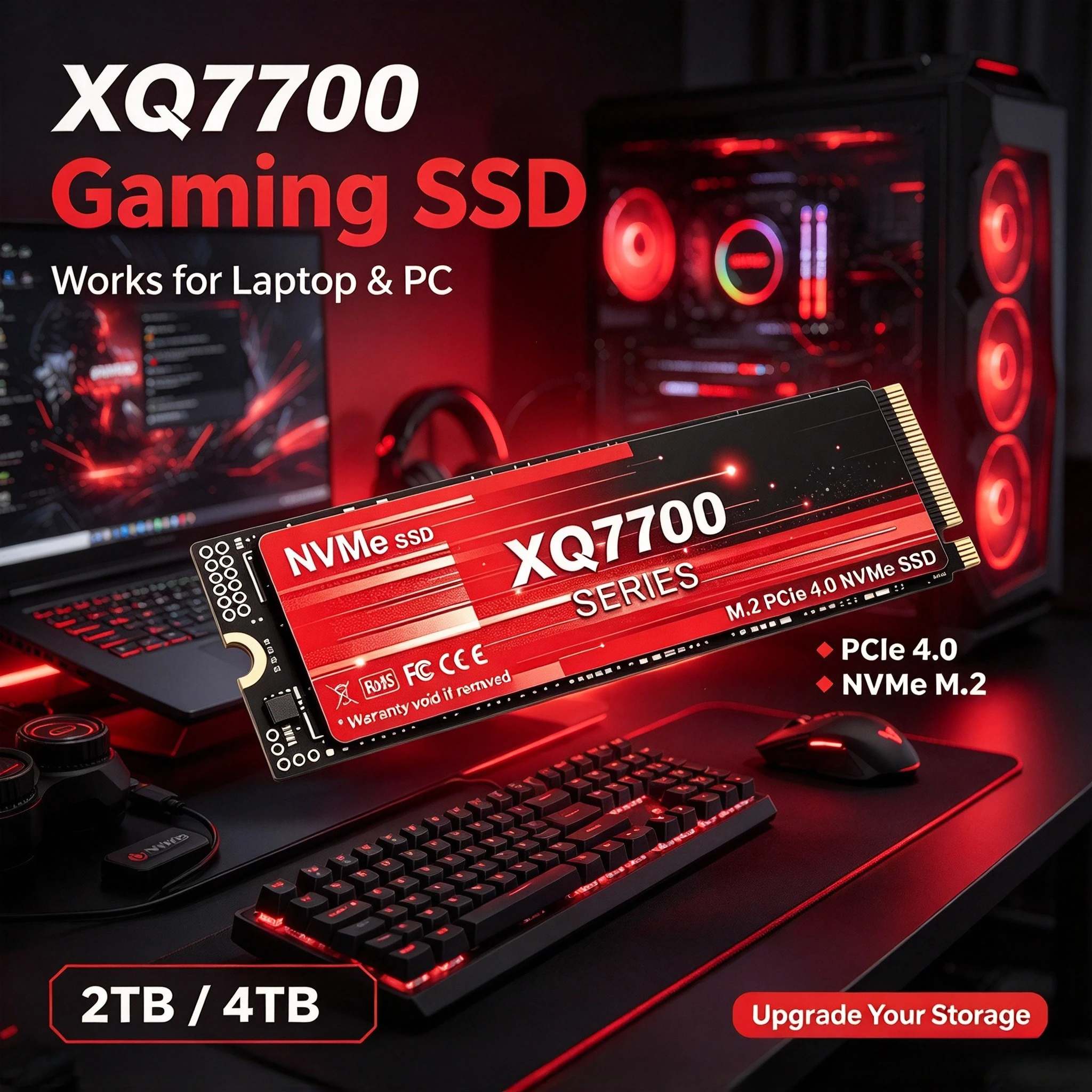 Internal Solid State Drive XQ7700 2TB 4TB SSD M.2 NVMe High Speed  PCIe 4.0 Gaming Drive Works for  Laptop PC Hard Disk