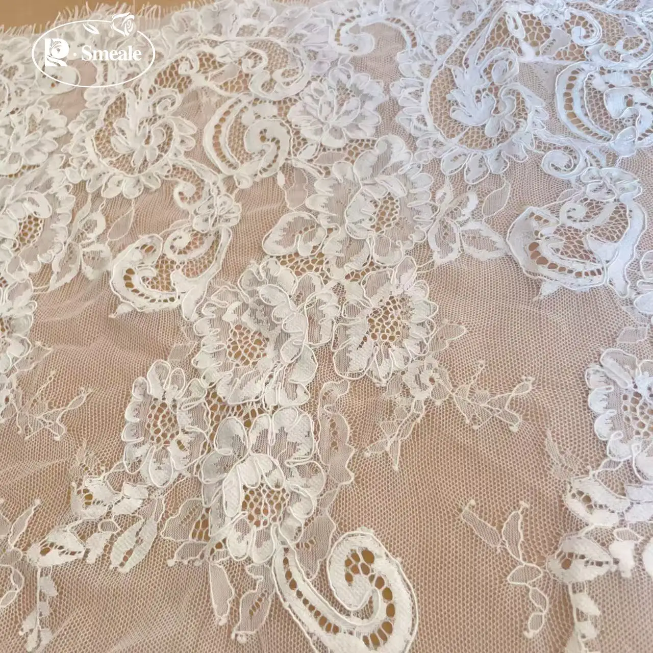 300CM X 73CM. Kordel-Stickerei-Wimpernspitzenbesatz. Großer Blumenspitzenstoff. Couture Braut Hochzeit DIY Nähzubehör – Detail 7