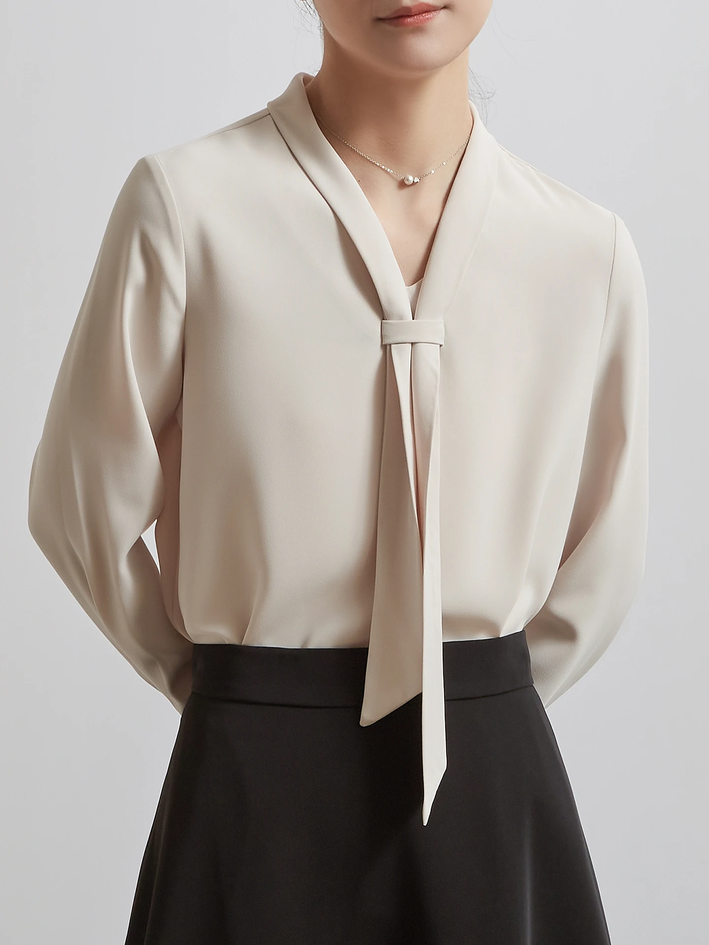 

CHICBLISS Women's Long Sleeve Chiffon Shirt Spring Autumn Professional OL Commute Style V-neck Button Detail Drapey Top