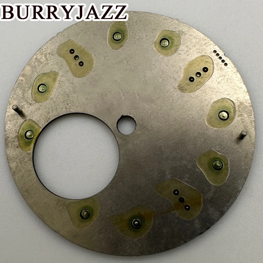 BURRYJAZZ 29mm No Logo NH38 Silver Grey Black Blue Green Dial Green Luminous Dial 3 O\'clock Case Crown