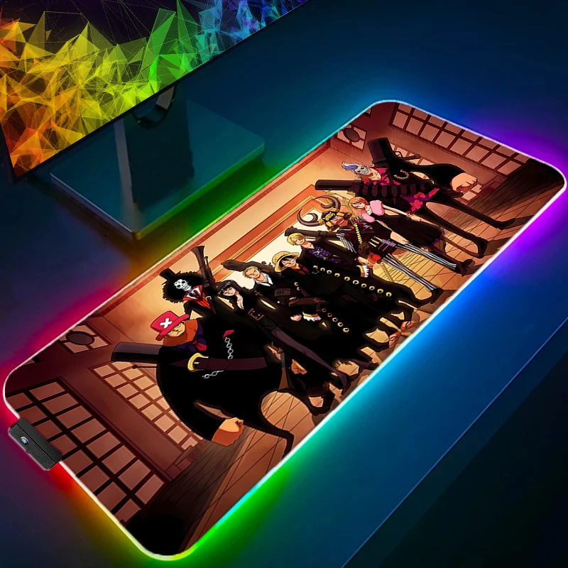 RGB светодиодный коврик для мыши, офисный настольный коврик, коврик для компьютерной игры, резиновый коврик для клавиатуры в стиле аниме, цельный аксессуар для ПК, коврик для мыши, коврик для планшета