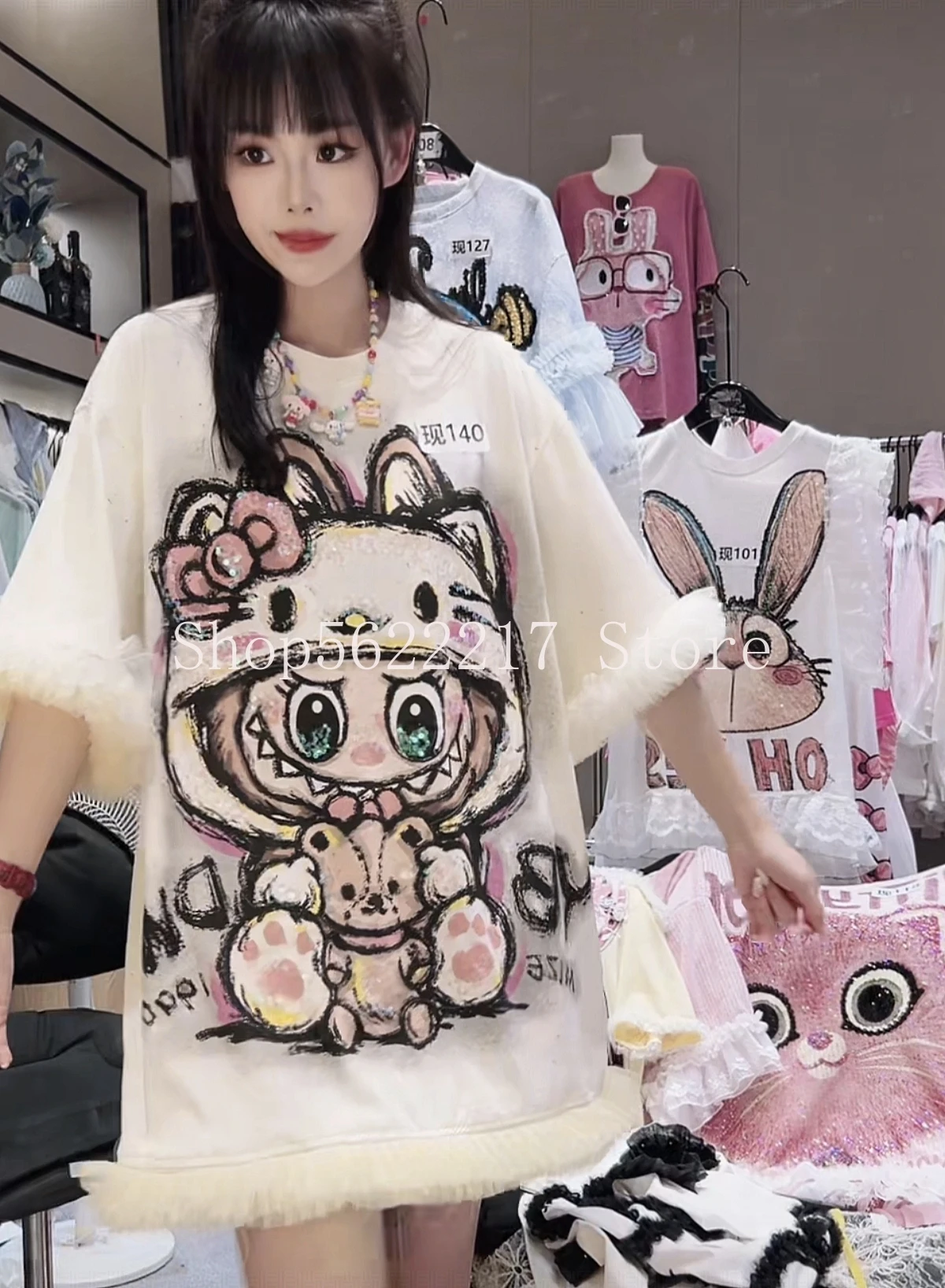 

Знижение возраста, милая розовая футболка принцессы, универсальное сетчатое платье с оборками средней длины, платье большого размера, топ с блестками, футболки с короткими рукавами с героями мультфильмов