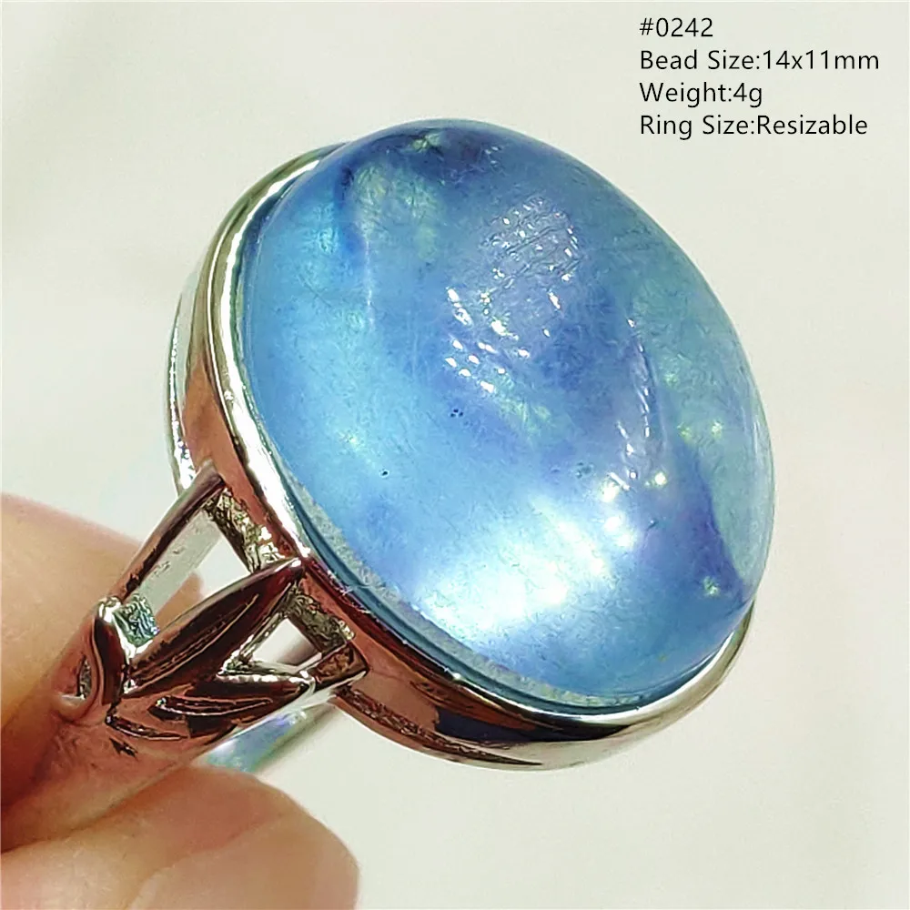 Natural Blue Aquamarine Adjustable Ring Crystal Brazil Oval Women Men Ring Big Size Fashion 925 Sterling Silver AAAAAA