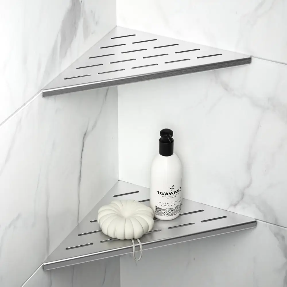 

Set of 2, 10 Stainless Steel Corner Shower Shelves, Recessed Design for Tiled Walls, No Drilling Required, Silver Finish
