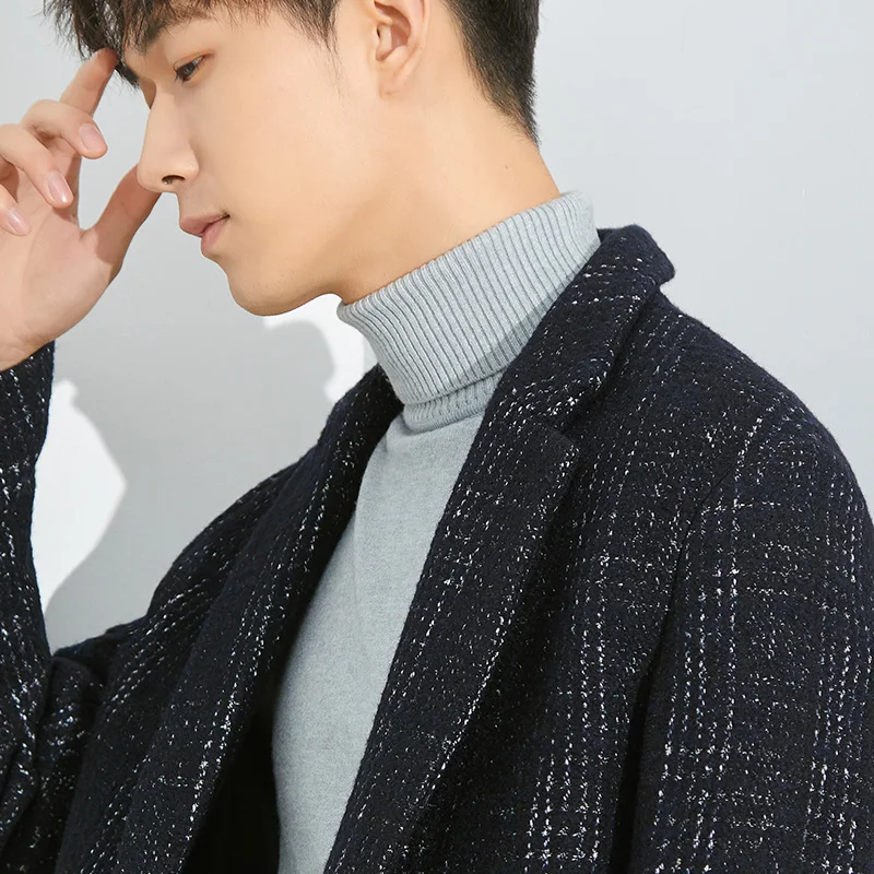 

Классическое мужское шерстяное пальто, модное универсальное сливное зимнее новое поступление, молодежное деловое повседневное пальто средней длины на одной пуговице