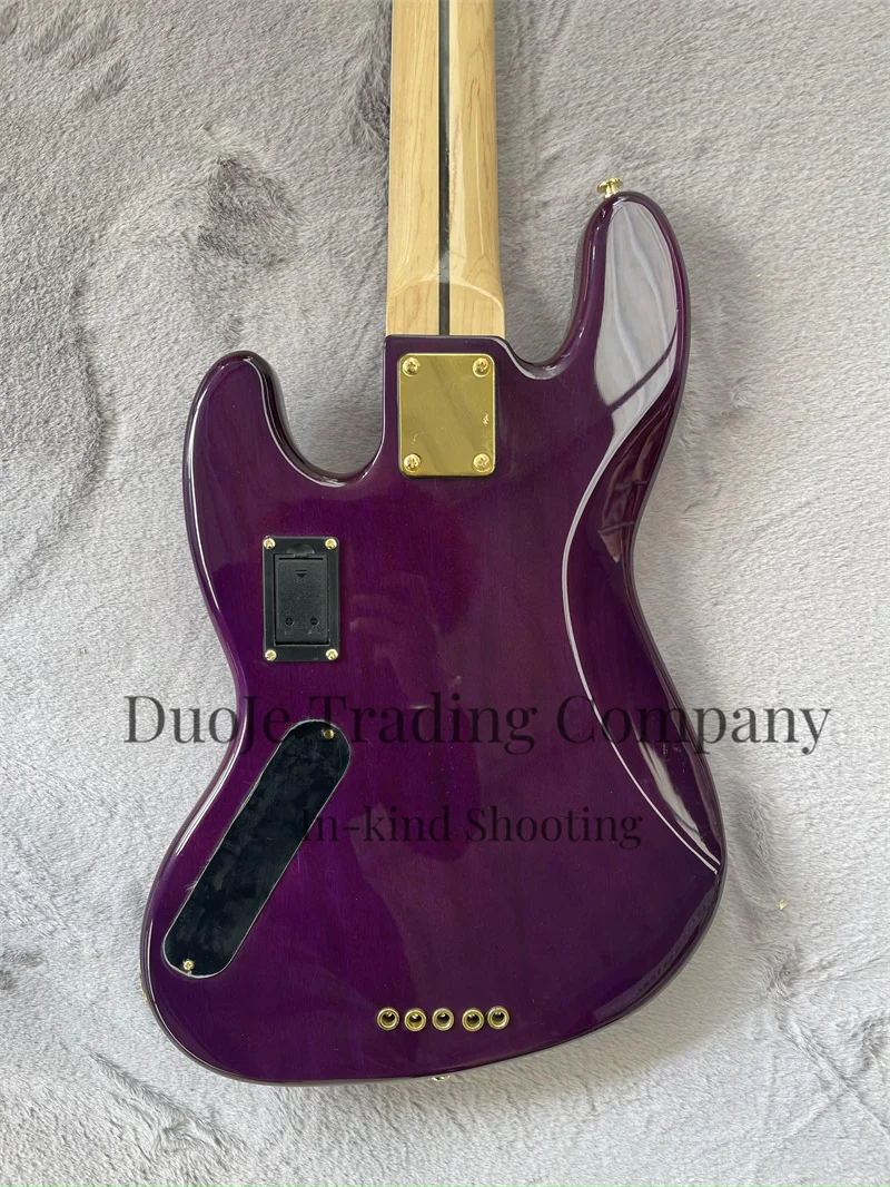 Purple bass 5-string body Brul Maple Top Maple fingerboard White shell inlaid with Gold bridge Active battery case can be custom