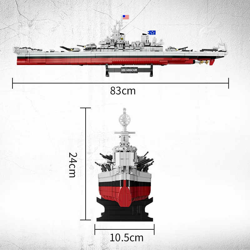 2228pcs WW2 Military 83cm Big Warships lowa class USS Missouri Battleship Building Blocks Classic Model Toy for Kids Boy Gift