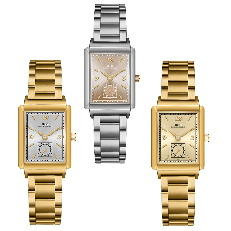 แฟชั่นผู้หญิงนาฬิการูปสี่เหลี่ยมผืนผ้า Golden Steel นาฬิกากันน้ําหญิงของขวัญแบรนด์หรูสุภาพสตรีนาฬิกาข้อมือ Silver