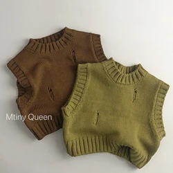 Autumn Spring Baby Girls Boys Knitting Vest Sleeveless Solid Color Knitting Pullover Sweater Korean Style Kids Knitting Vest